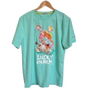 BKYS Lucky Charm Blue Embroidered Bunny TShirt Men's Size Medium